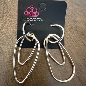 Paparazzi Gold-Tone Linked Abstract Teardrop Hoop Earrings NWT